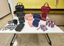 A table of travel bag and container products